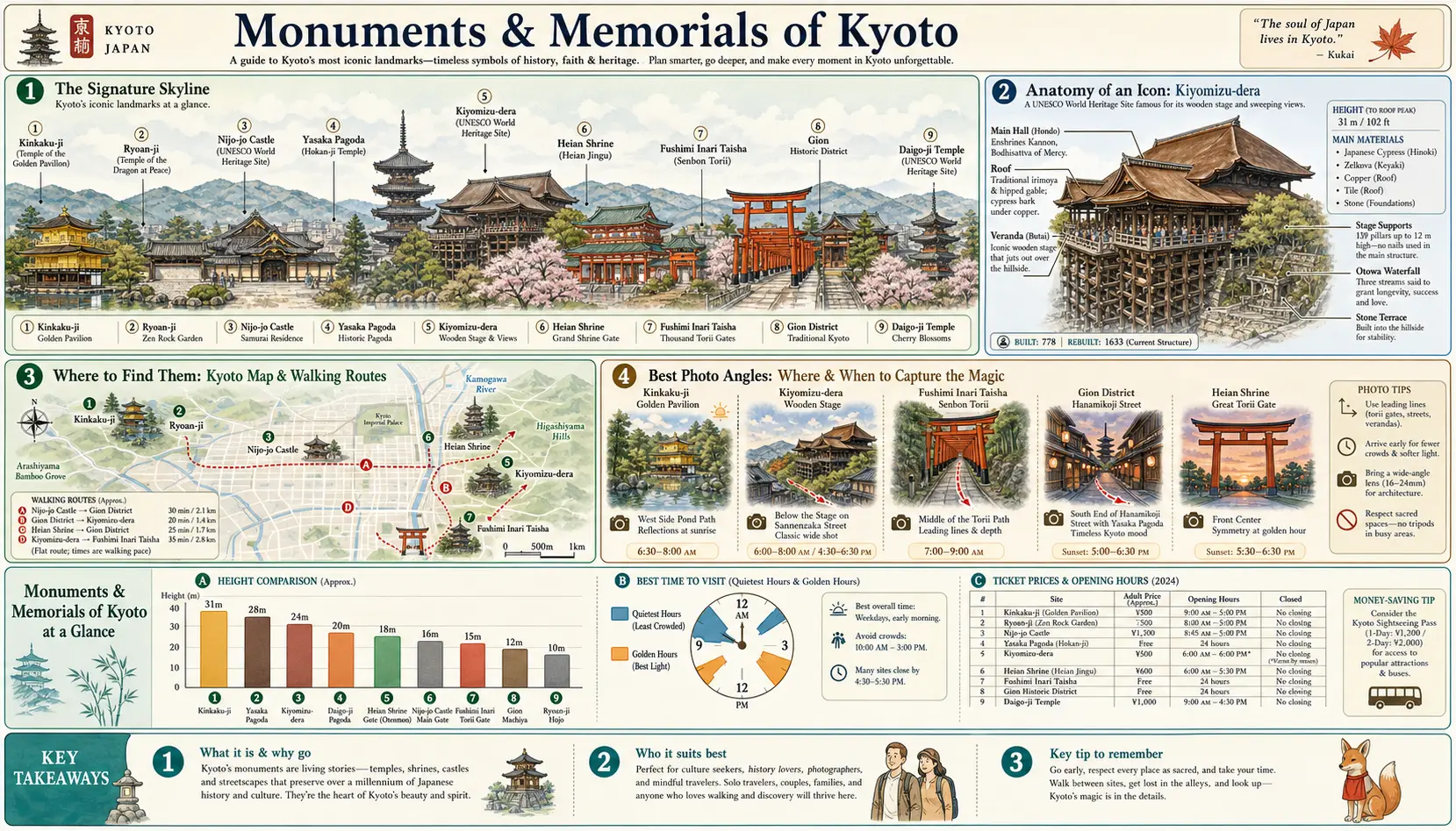 Travel infographic guide poster: Monuments and Memorials in Kyoto