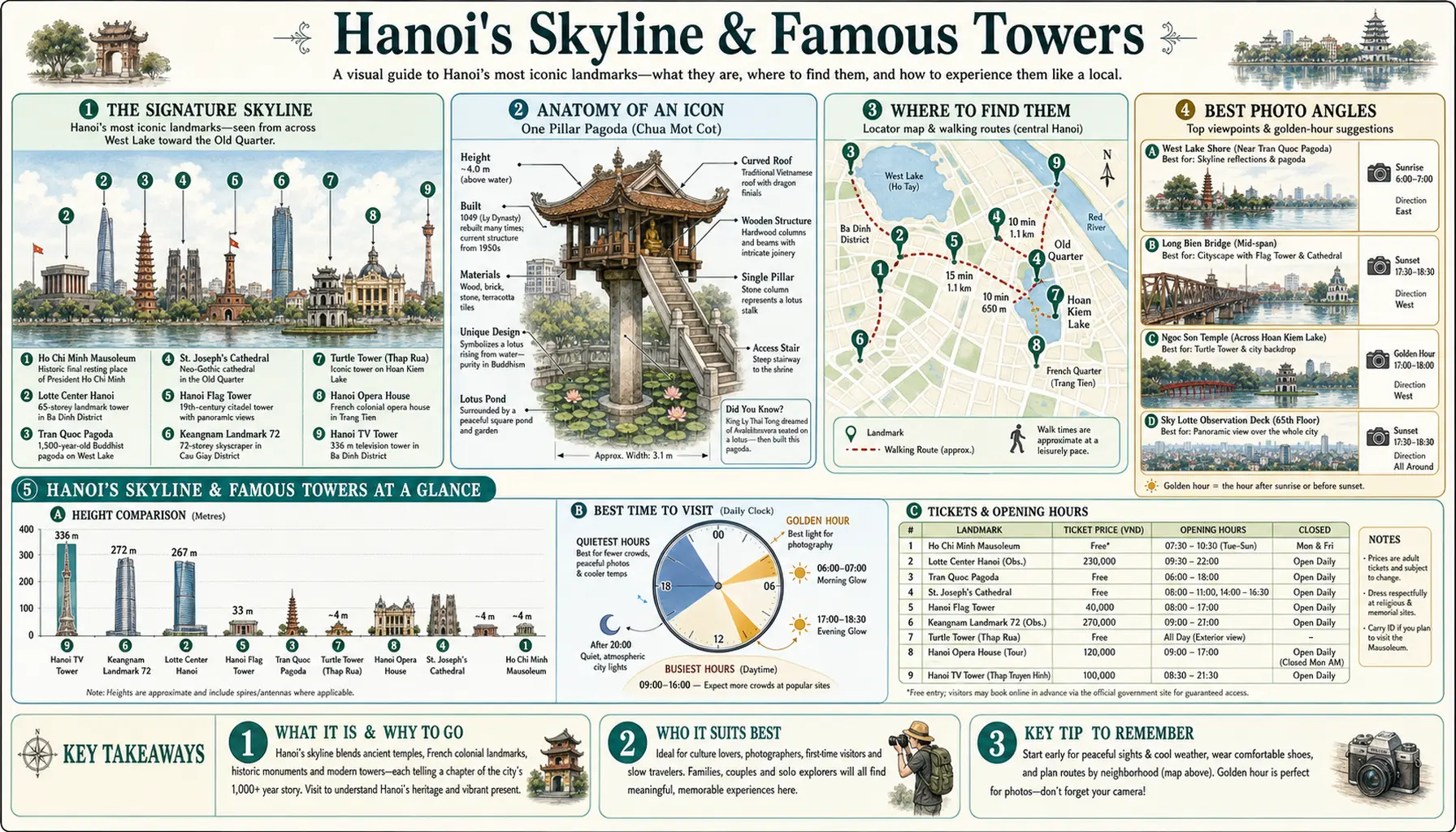 Travel infographic guide poster: Skyline and Famous Towers in Hanoi