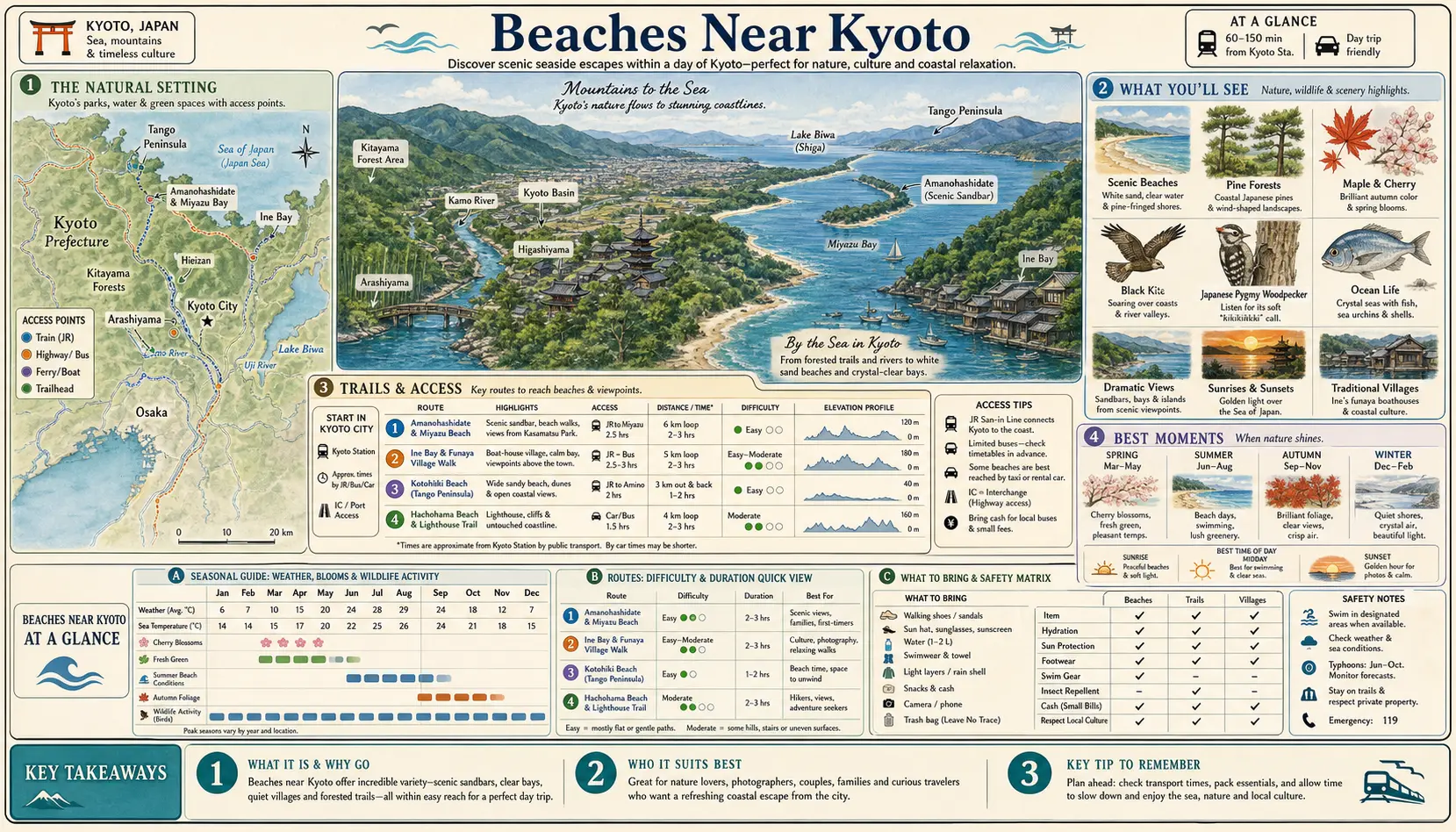 Travel infographic guide poster: Beaches in Kyoto