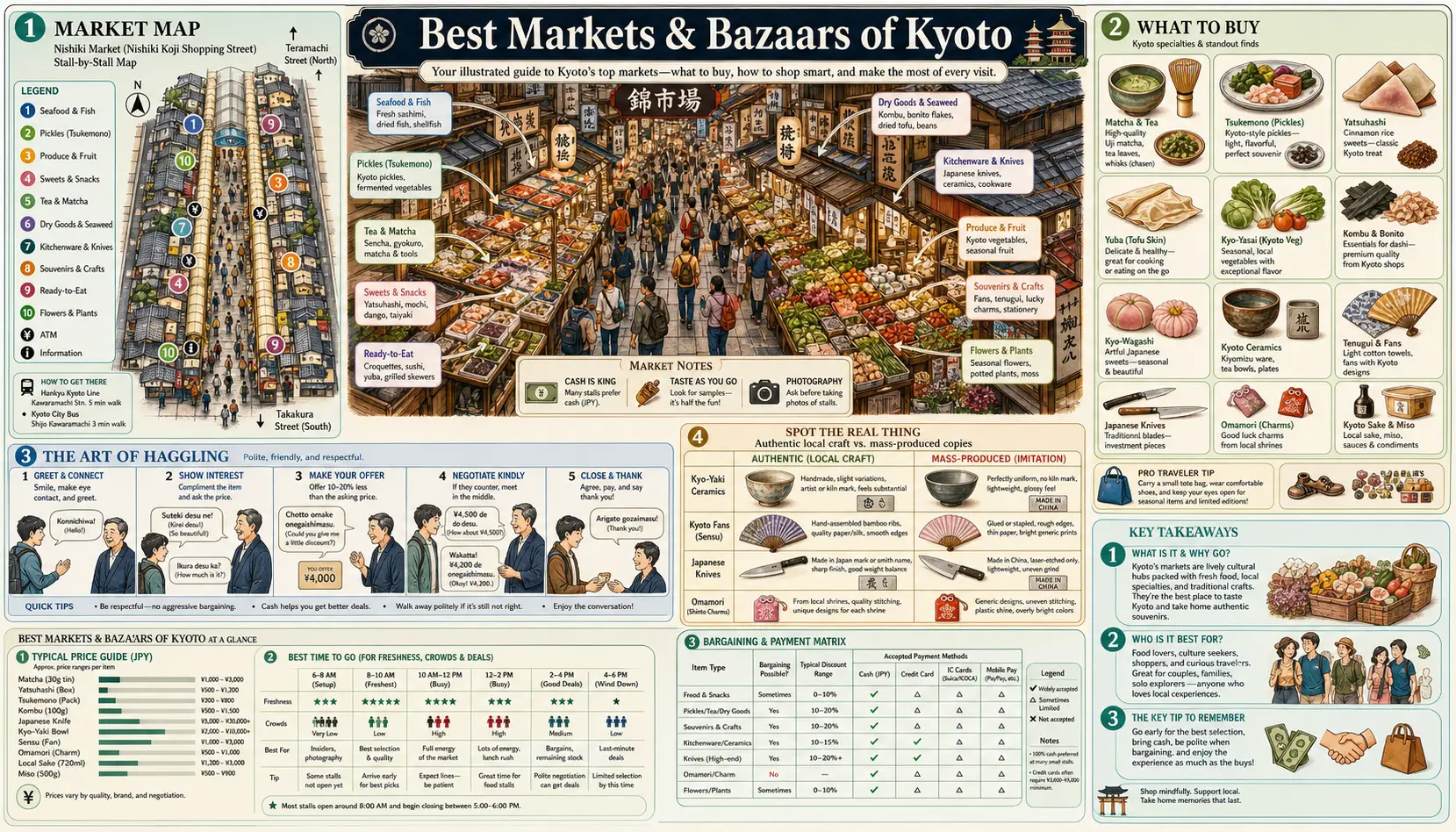Travel infographic guide poster: Best Markets and Bazaars in Kyoto