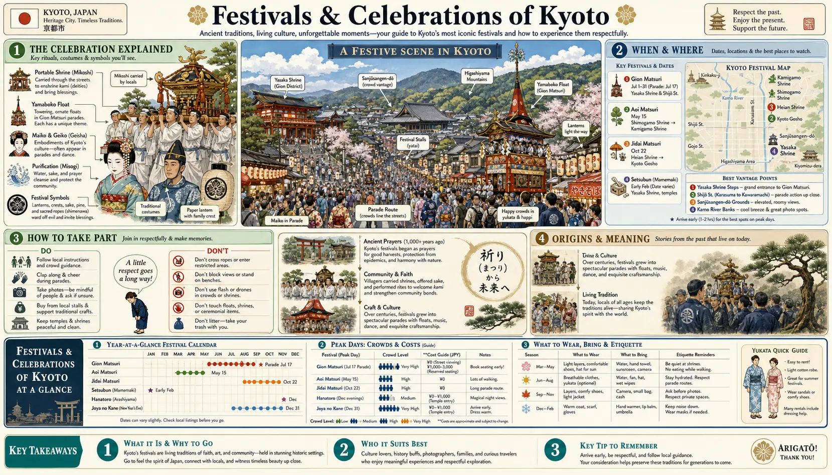 Travel infographic guide poster: Festivals and Celebrations in Kyoto