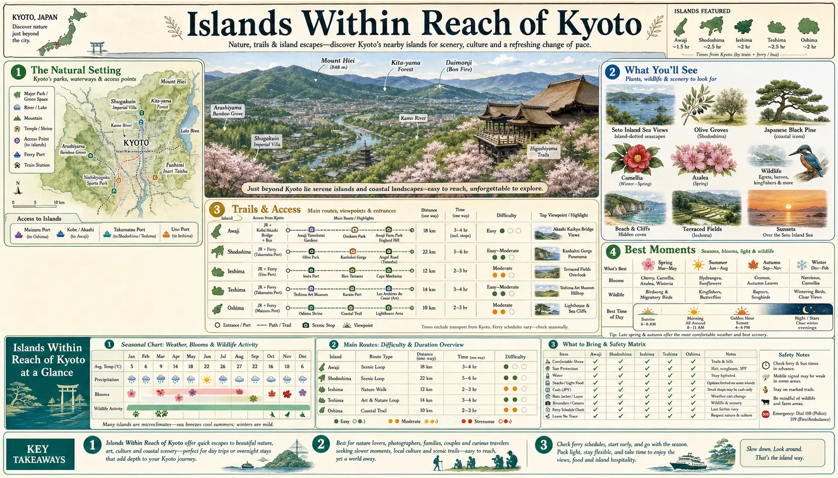 Travel infographic guide poster: Islands Within Reach in Kyoto