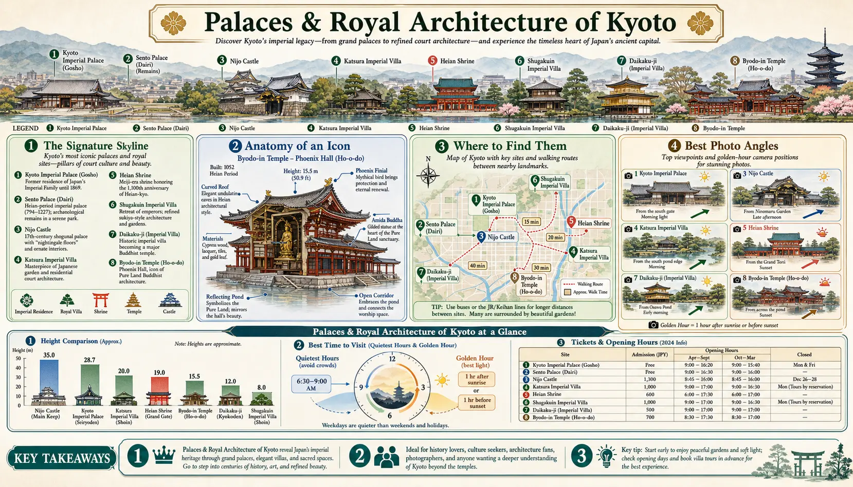Travel infographic guide poster: Palaces and Royal Architecture in Kyoto