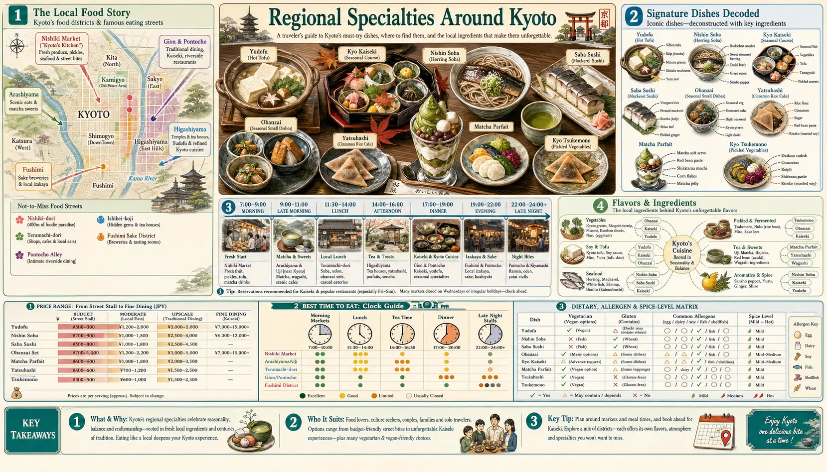 Travel infographic guide poster: Regional Specialties in Kyoto