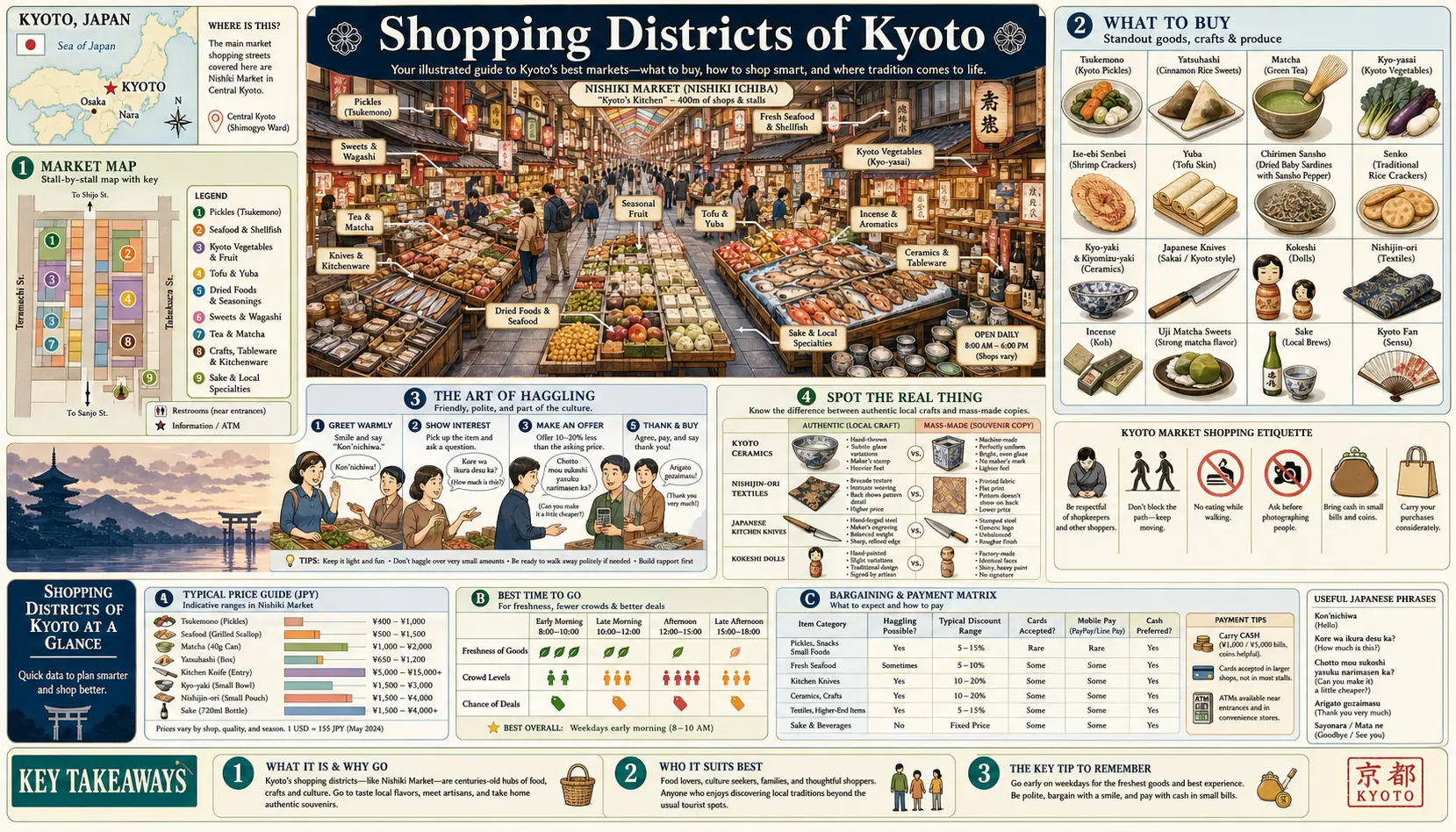 Travel infographic guide poster: Shopping Districts in Kyoto