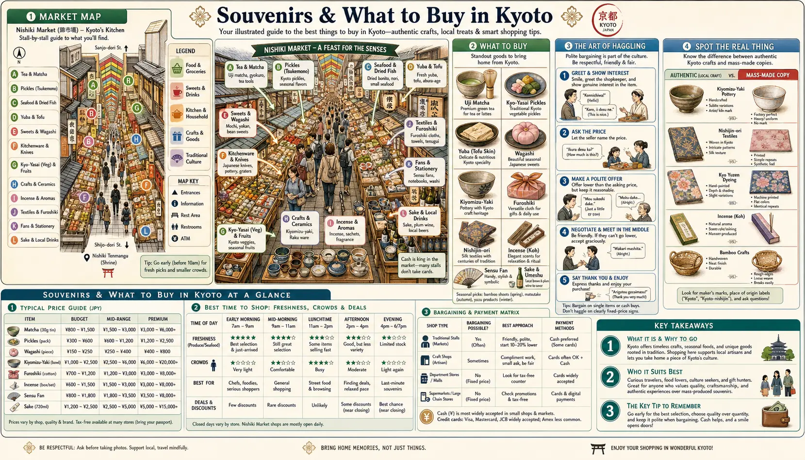 Travel infographic guide poster: Souvenirs and What to Buy in Kyoto