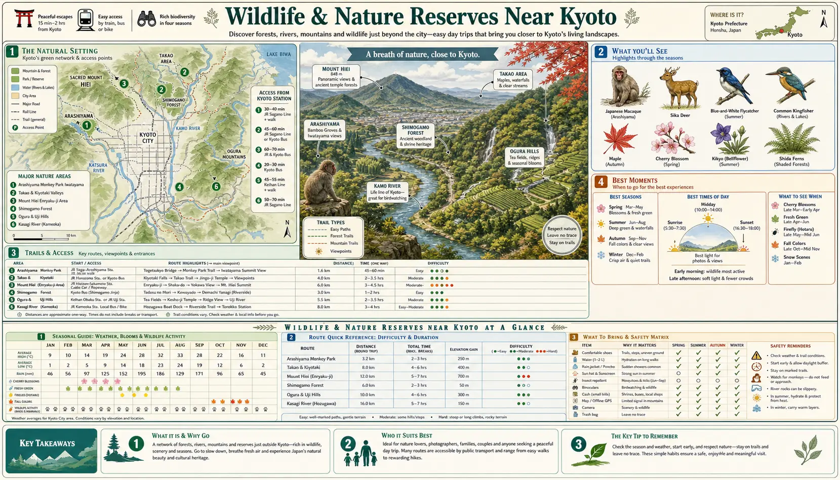 Travel infographic guide poster: Wildlife and Nature Reserves in Kyoto