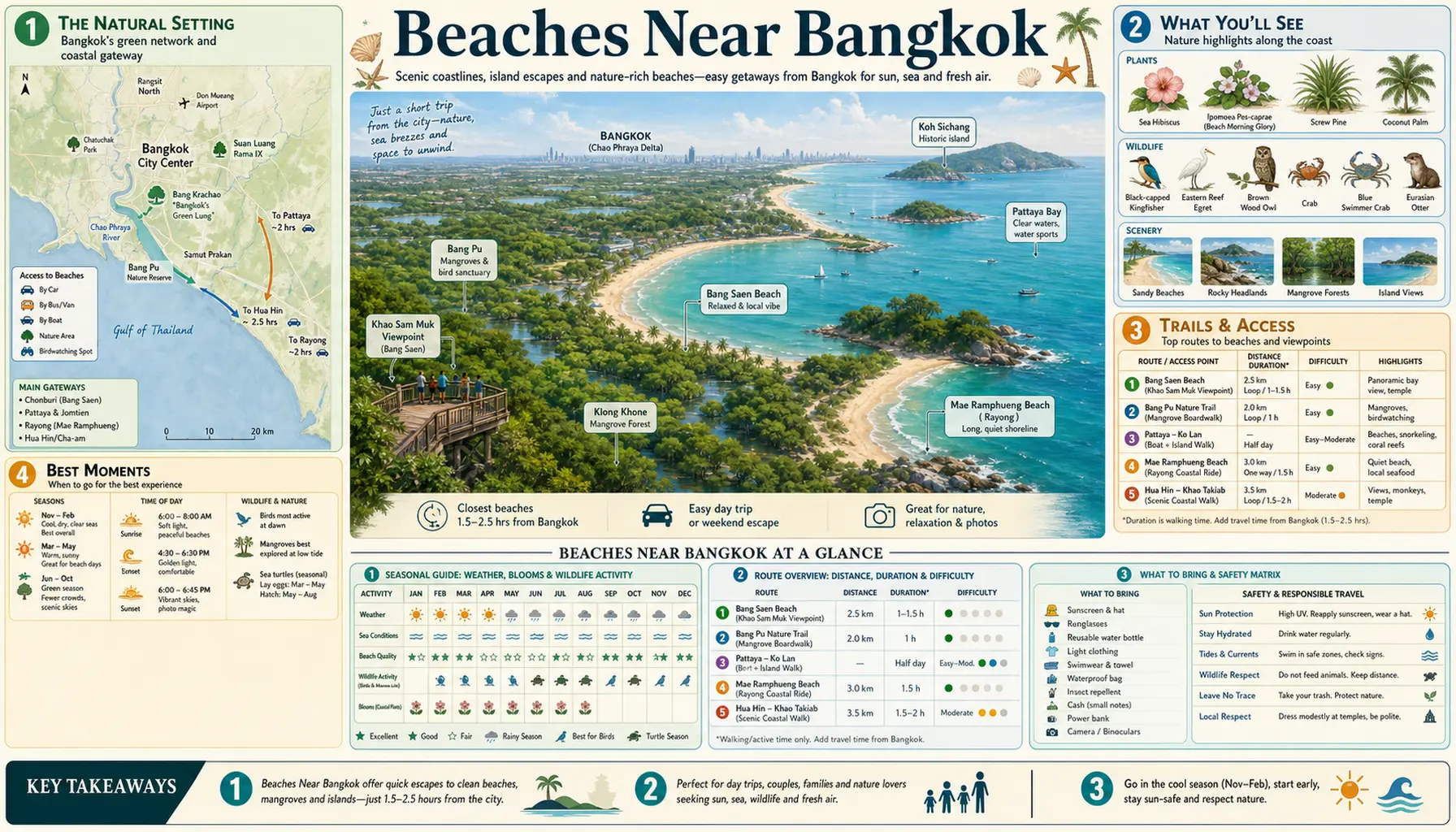 Travel infographic guide poster: Beaches in Bangkok