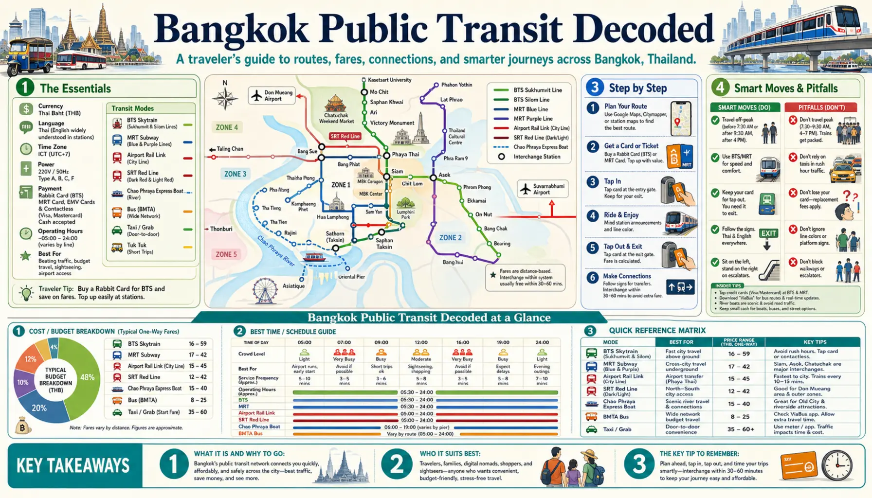 Travel infographic guide poster: Public Transit Decoded in Bangkok
