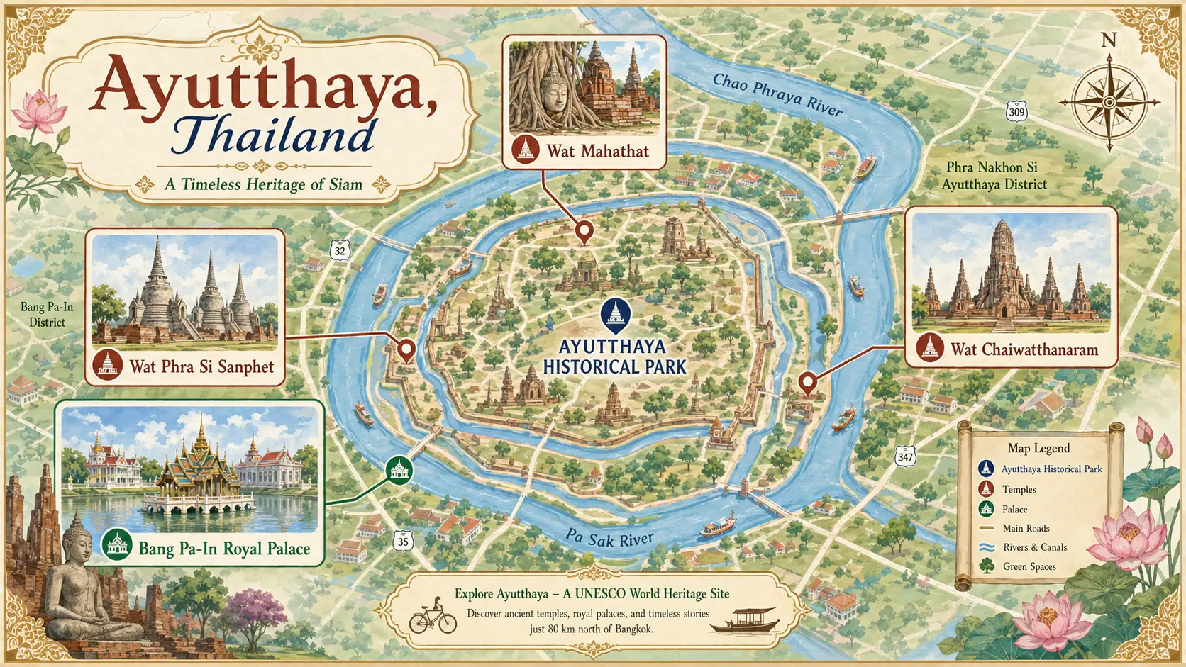 Ayutthaya tourist map