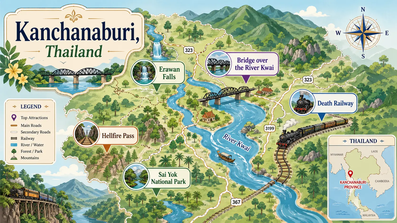 Kanchanaburi tourist map