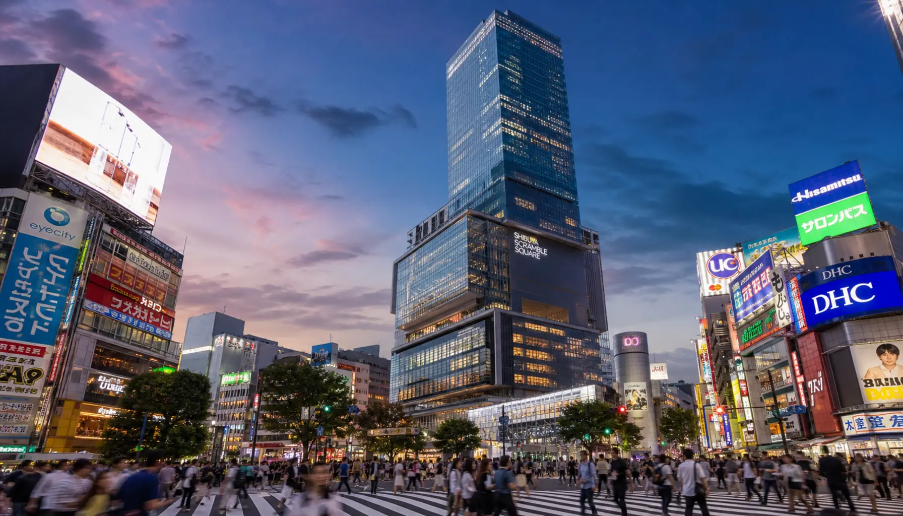 Shibuya Scramble Square tower above the crossing in Tokyo