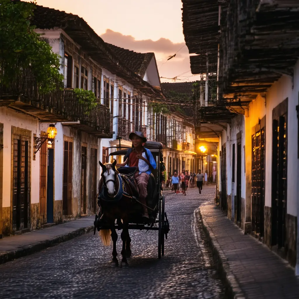Vigan &mdash; Calle Crisologo at dusk