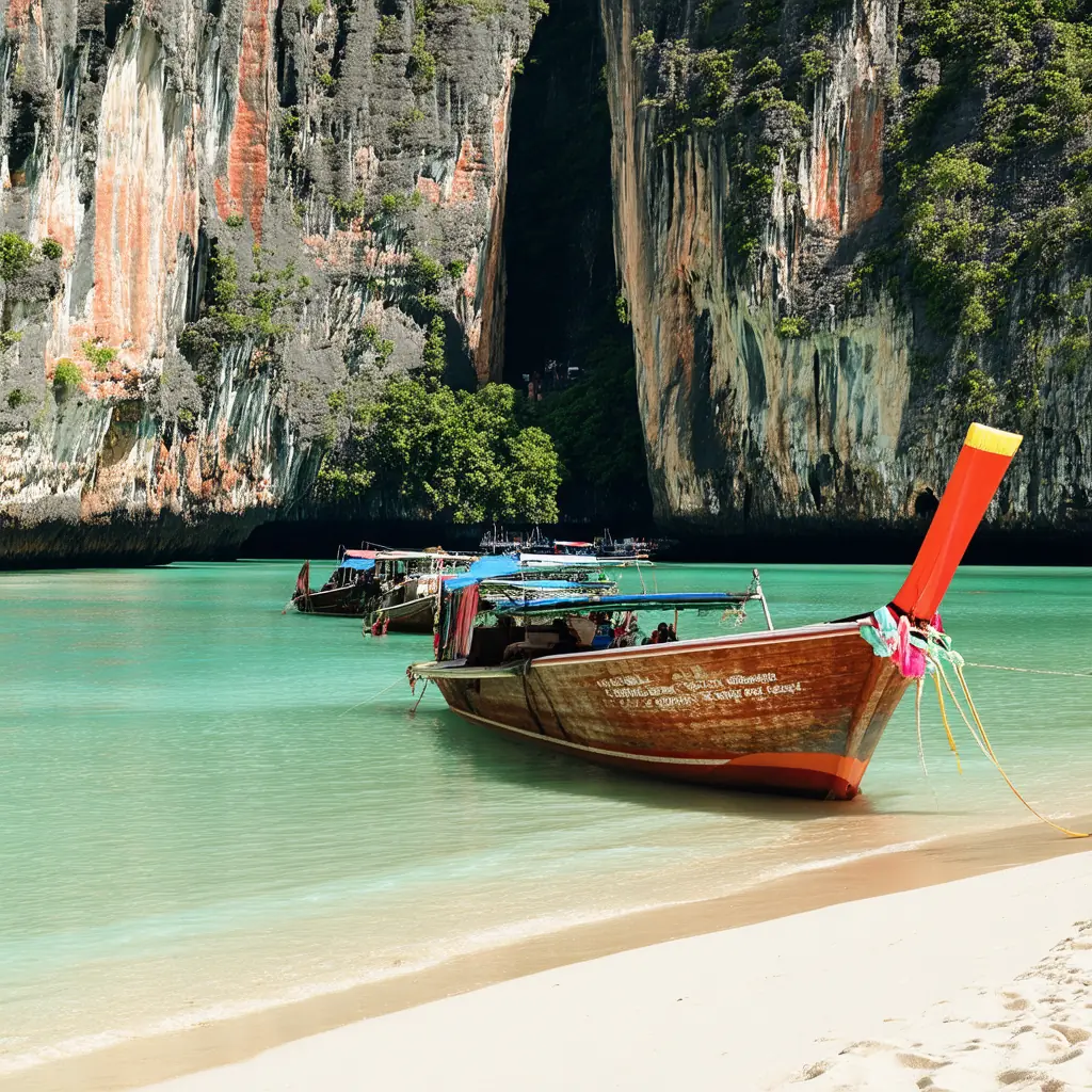 Krabi &mdash; Railay Beach with longtail boats