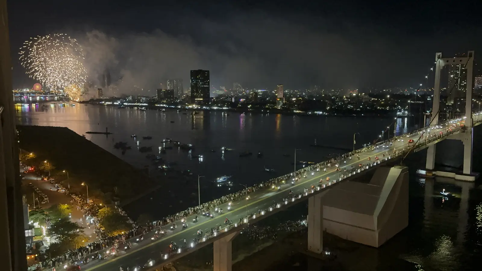Fireworks bursting over the Han River during the Da Nang International Fireworks Festival